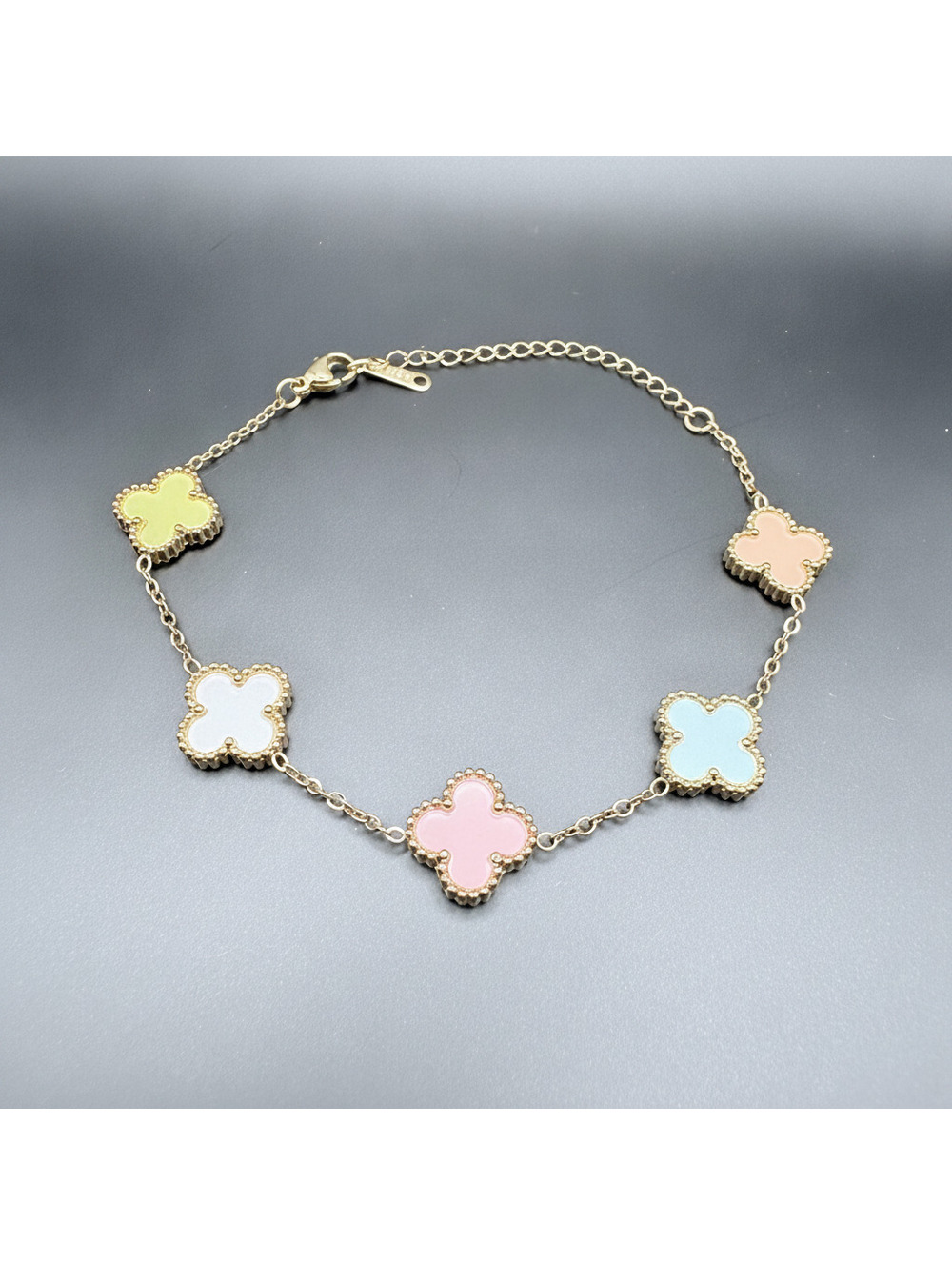 candy+clover Pastel Multicolor Clover Gold Tone Bracelet